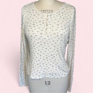 Pink Republic thermal waffle floral print henley